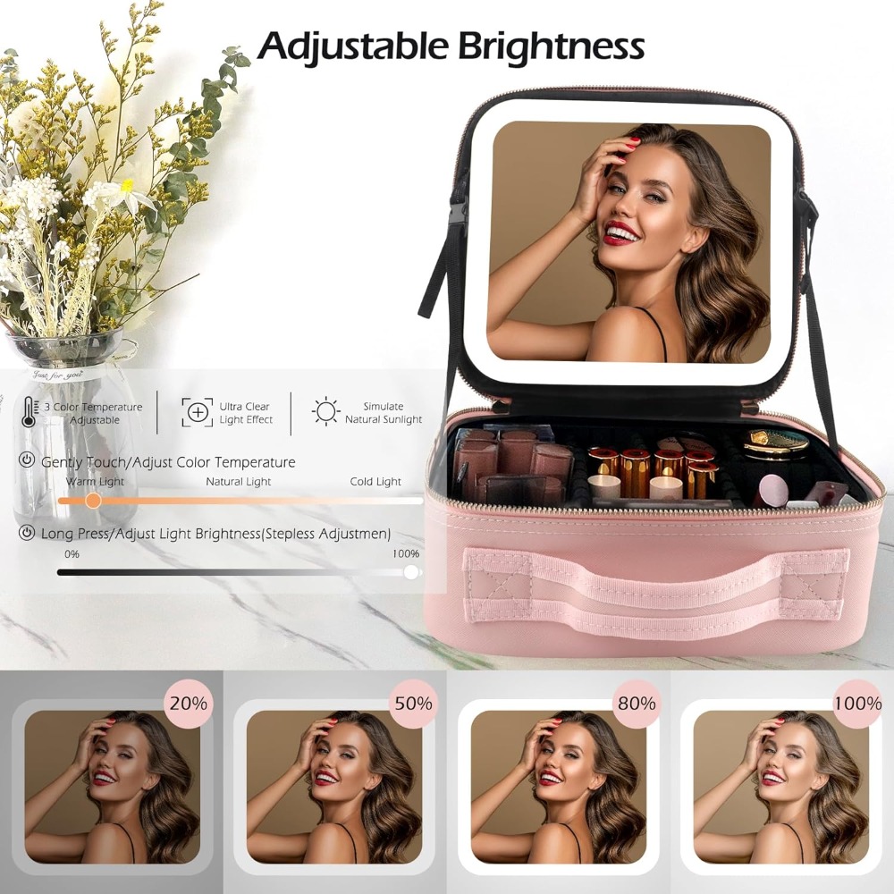 Makeup Bag with LED Mirror Tra - Travel Accessories Organizer Bag 评论和价格