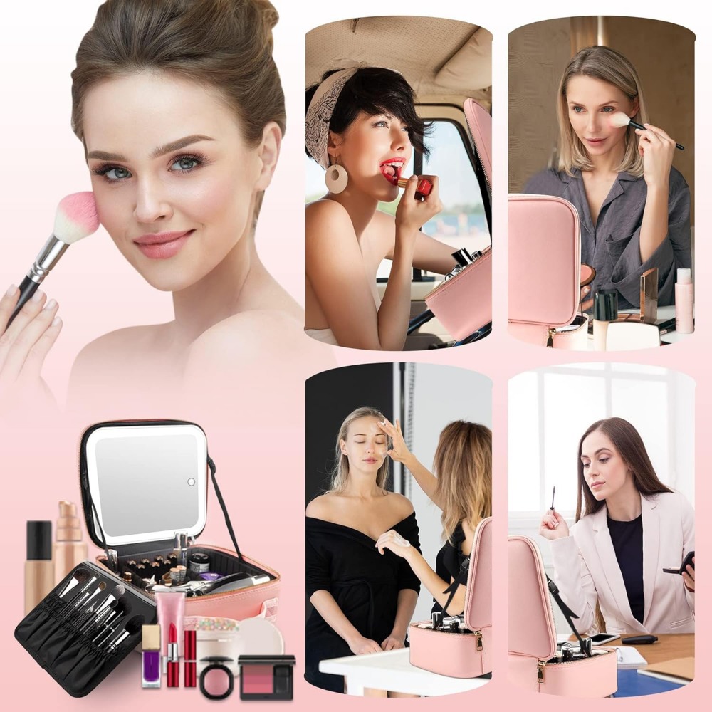 Makeup Bag with LED Mirror Tra - Travel Accessories Organizer Bag 评论和价格