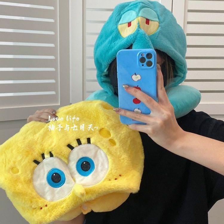 Kawaii Anime SpongeBob Hooded  - Travel Accessories Pillow 评论和价格